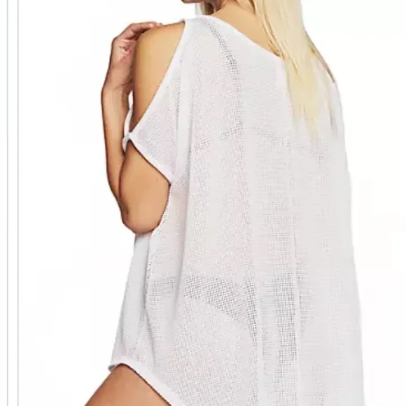 Jordan Taylor white textured cold shoulder tunic cover up, M, CB2526 - Picture 2 of 5